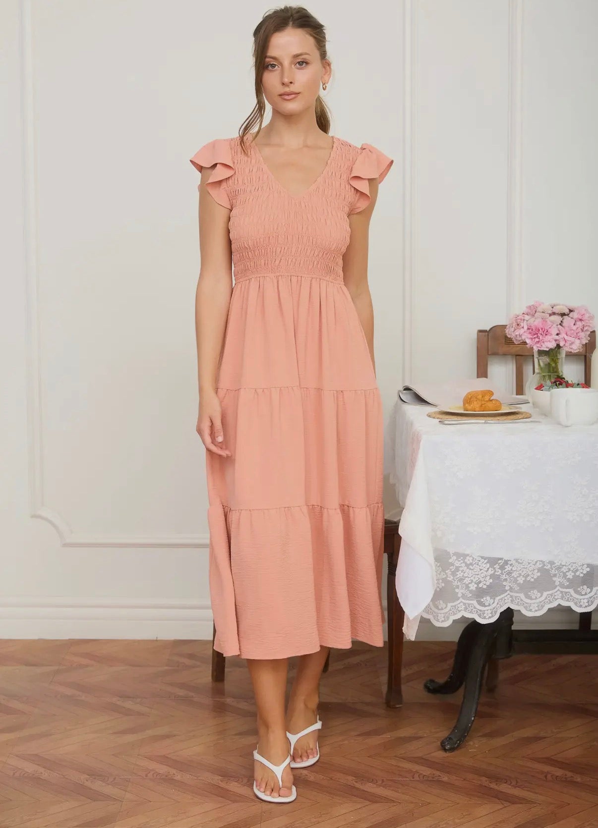 Peach Neck Dress