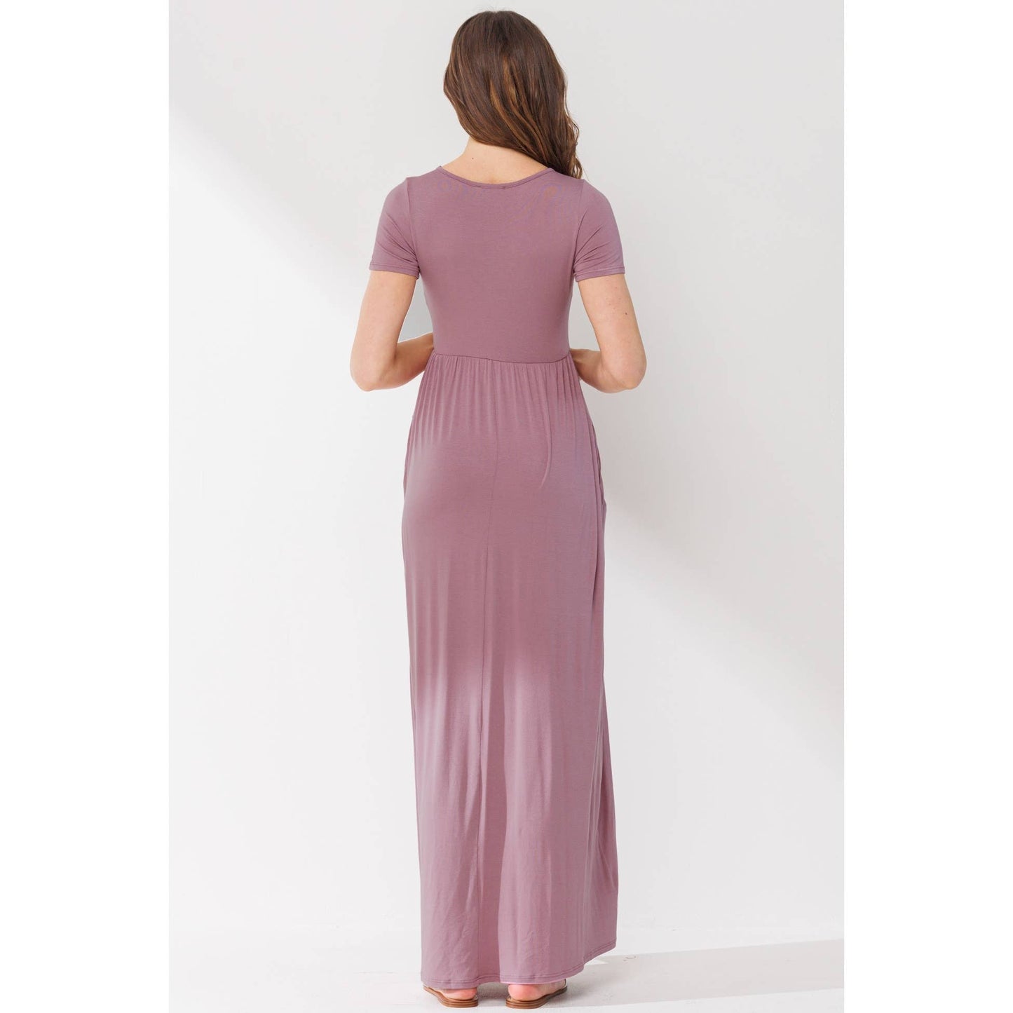 Surplice Maternity Nursing Short Sleeve Maxi Dress: Mauve