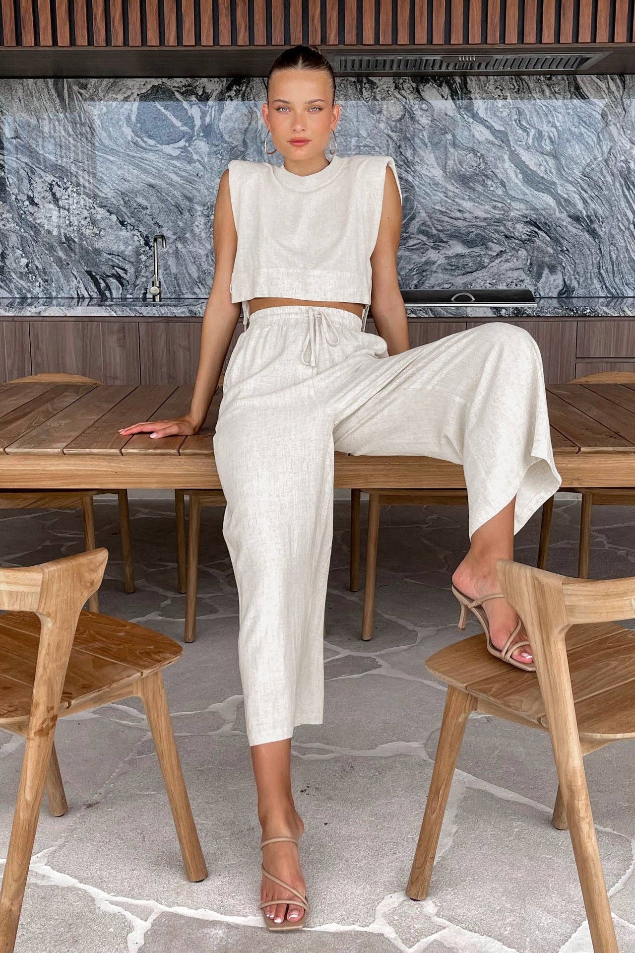 Linen Sleeveless Crop Top and Pants 2PCS Black