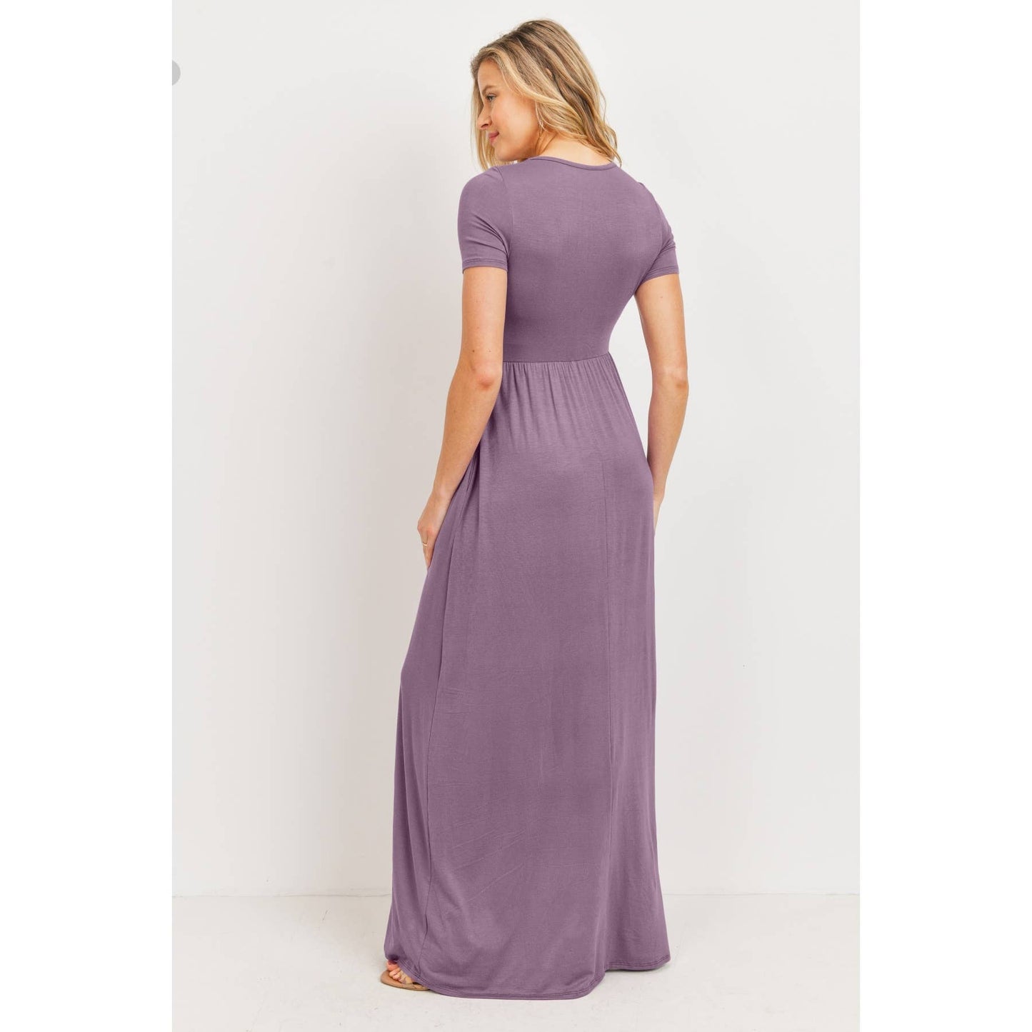 Surplice Maternity Nursing Short Sleeve Maxi Dress: Mauve