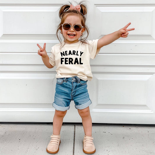 Nearly Feral TShirt for Wild Child, Nearly Feral Toddler  : Grey / Nearly Feral /