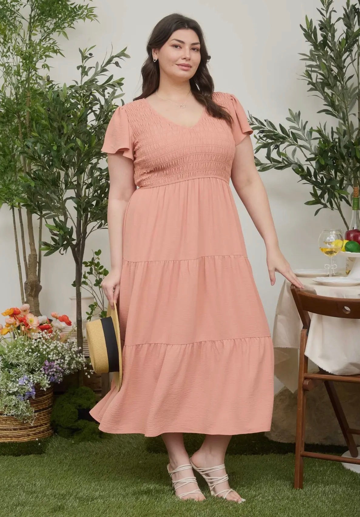 Plus Peach Vneck Dress