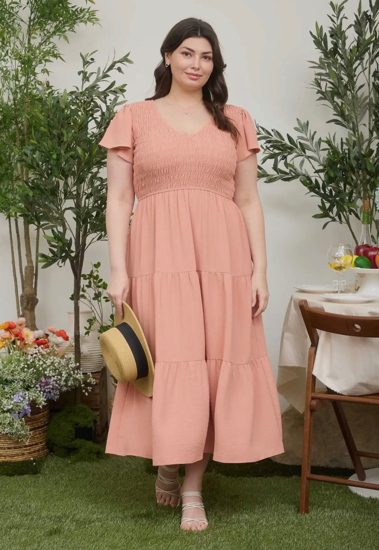 Plus Peach Vneck Dress