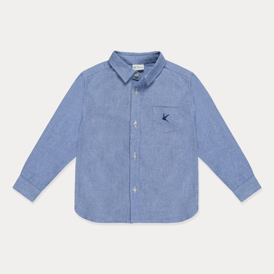 Toddler Boys Button Down Shirt Long Sleeve Dress Shirt Boys: Chambray Blue / 5T