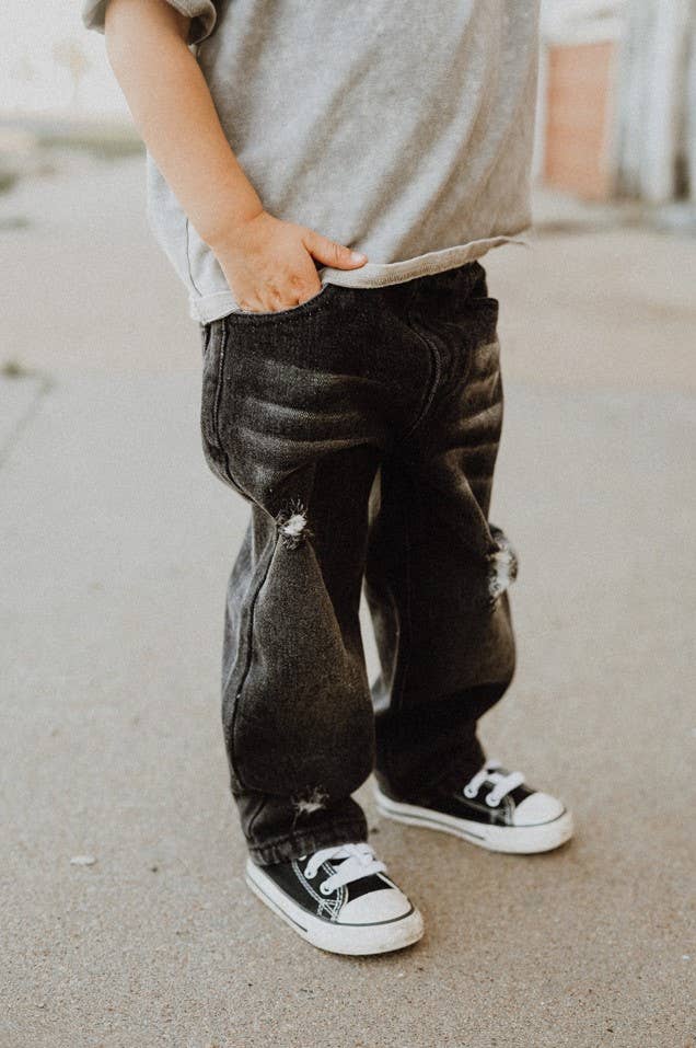 Black Relaxed Straight Washed Jeans